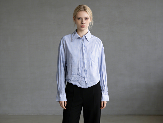 Cropped Light Blue Stripe Button Down Shirt Size S