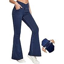 IUGA Bell Bottom Jeans for Women High Waisted Stretchy Flare Jeans Pull On Wide Leg Jeans V Cross Tummy Control Flare Pants  size 25