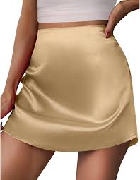 Women's Satin Mini Skirts High Waisted Silk Short Skirt Casual A-Line Zipper Party Skirts Size S