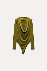 ZARA SHOULDER PAD DRAPEDBODYSUIT -Pistachio green size S
