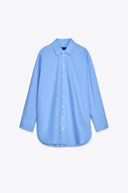 ZARA  blue casual long sleeve Loose Poplin Shirt shirt size S