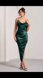 Spaghetti Strap Cowl Neck Pleated Waist Dress  Size M