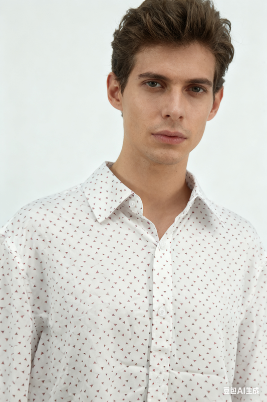 COOFANDY Unisex White Triangle Print Button-Up Shirt – Size L