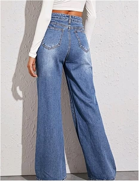 Loose Jeans Retro High Waist Wide Leg Jeans Women's Blue Street Fashion Straight Pants (Color : Light Blue, Size : Small) Size 4