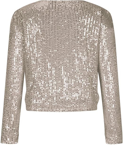 Fashion Sequin Jacket Women's Casual Party Elegant Sparkle Long Sleeve Jackets Glitter Front Zip Blazer Bomber Jacket Size S