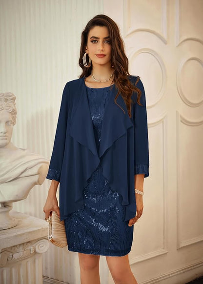 GRACE KARIN Women's Sequin Dress Wedding Guest Dresses Mother of The Bride Dresses Formal Dress Two Piece Dress Knee Length Size M