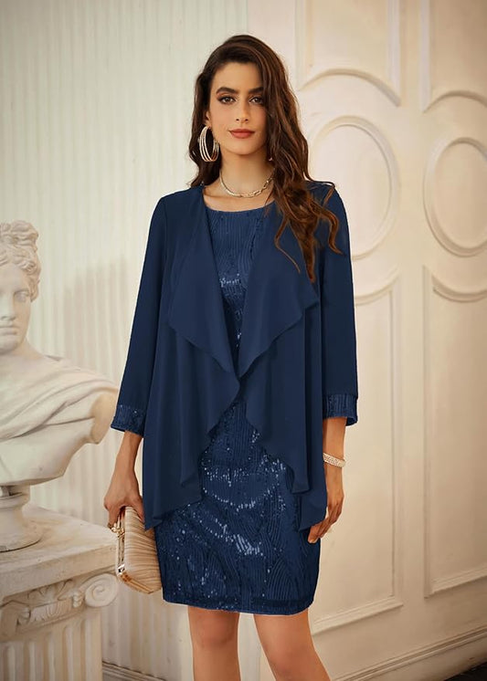 GRACE KARIN Women's Sequin Dress Wedding Guest Dresses Mother of The Bride Dresses Formal Dress Two Piece Dress Knee Length Size M