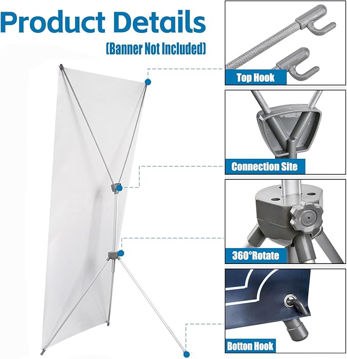 USCNC X Banner Stand Adjustable Fit Banner 23 x 63 to 32 x 78 Inch, Portable Travel Bag, Bigger, More Adaptable Advertising, Stores, Tradeshow, Restaurant, Event, Birthday & Party (1 PACk)