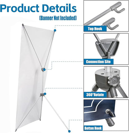 USCNC X Banner Stand Adjustable Fit Banner 23 x 63 to 32 x 78 Inch, Portable Travel Bag, Bigger, More Adaptable Advertising, Stores, Tradeshow, Restaurant, Event, Birthday & Party (1 PACk)