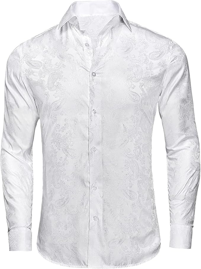 Hi-Tie Mens Dress Shirts Wrinkle Free Inner Contrast Jacquard Long Sleeve Casual Button Down Shirt Business Party Wedding