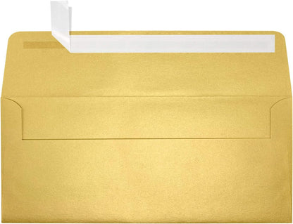 LUXPaper #10 Business Envelopes | Peel & Press | 4 1/8" x 9 1/2" | Gold Metallic | 80lb. Text | 50 Qty