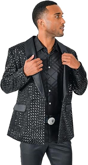 Barabas Men's Shiny Design Glittery Sequin Design Blazer BL3068 Size XL