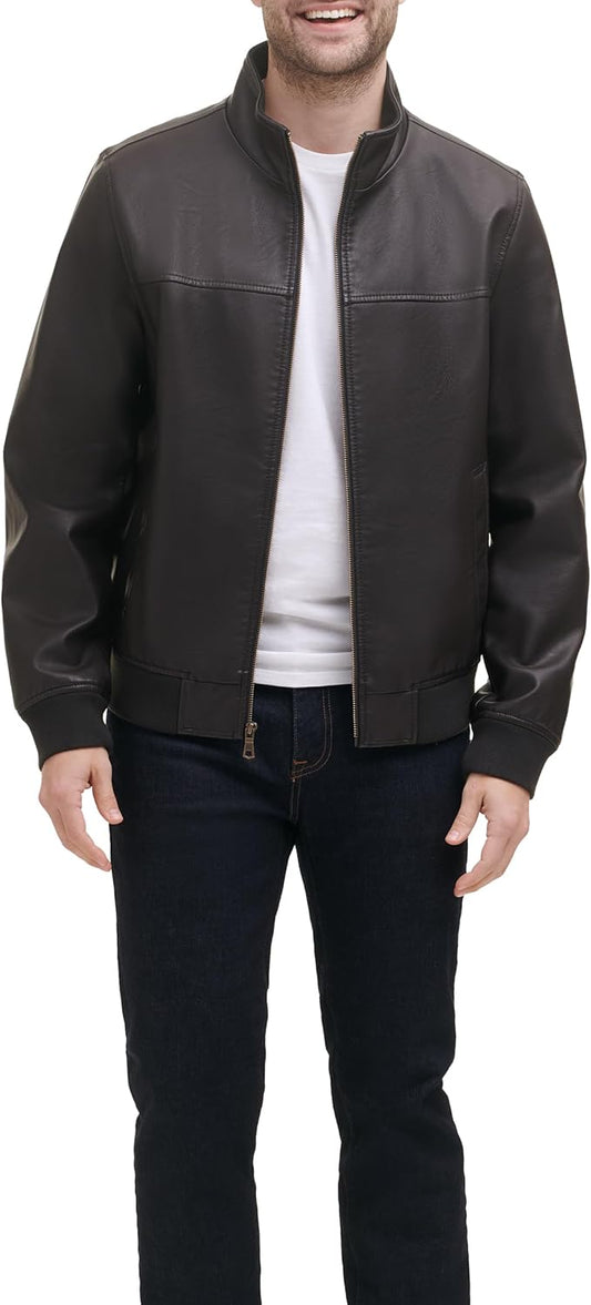 Men's Faux Leather Bomber Jacket didn't find size on picture