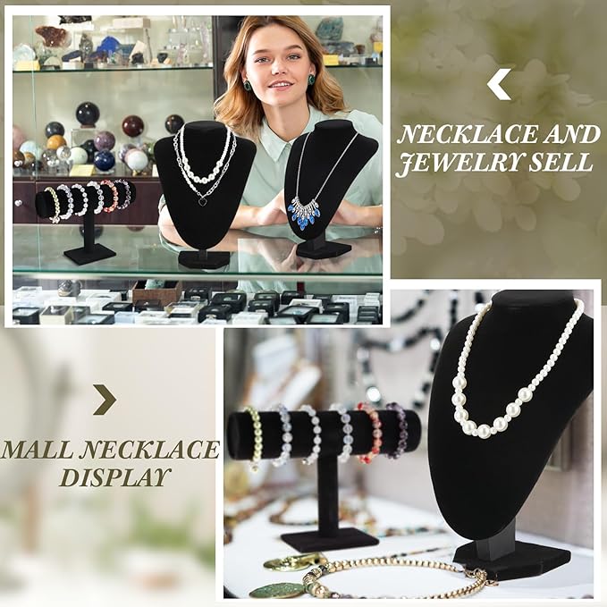 6 Pcs Jewelry Display Set Necklace Display Stand T Bar Bracelet Holder Jewelry Bust for Home Store Trade Show(Black)