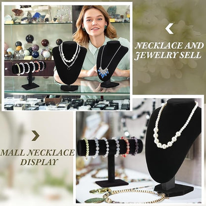 6 Pcs Jewelry Display Set Necklace Display Stand T Bar Bracelet Holder Jewelry Bust for Home Store Trade Show(Black)