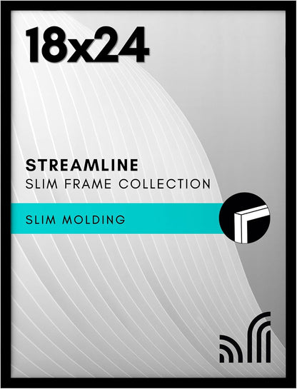 mericanflat 18x24 Poster Frame with Polished Plexiglass - Streamline Collection - Thin Border Picture Frame for Wall Display - Hanging Hardware Included - Black