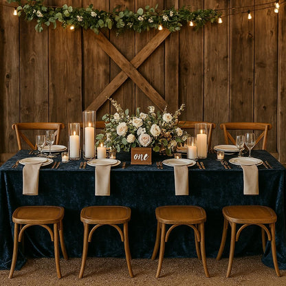 YOUR CHAIR COVERS - 90 x 132 Inch Rectangular Crushed Velvet Tablecloth for 6 ft. Rectangular Tables Wedding, Party, Dining, Banquet and Events - Navy Blue