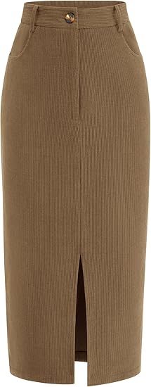 PRETTYGARDEN Women's Fall Midi Pencil Skirts Dressy Casual Work Office High Waisted Long Slit Skirt with Pockets Size S