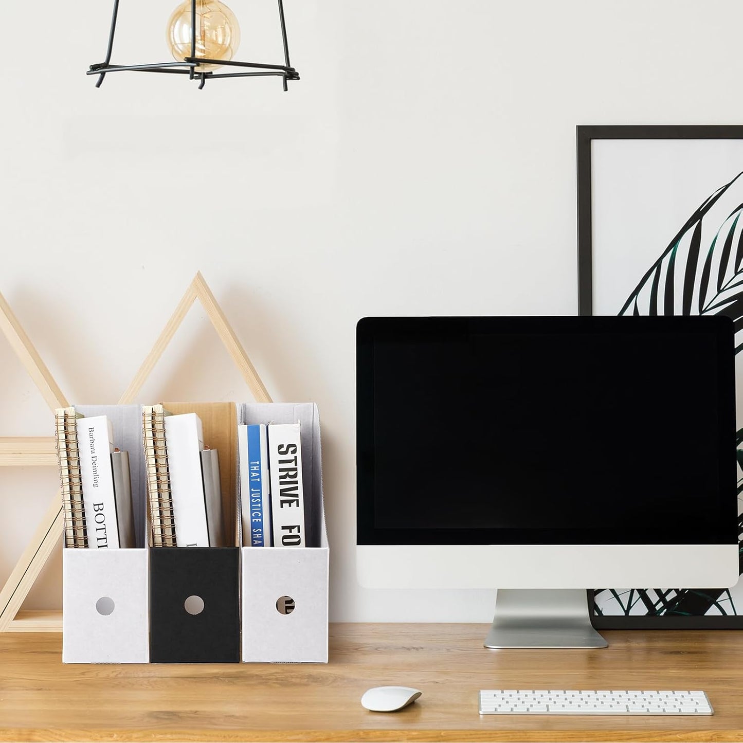 Thenshop 24 Pcs Cardboard Magazine File Holders Magazine Book Bin Box with Label Sticker Paper Organizer Storage Folder for Desk Shelves School Classroom Office Supplies (Classic,Black and White)