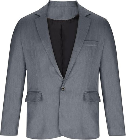 Mens Suit Jacket Casual Notched Lapel Collar Open Front Blazer Roll Up Sleeve Slim Fit Business Office Coats Size M