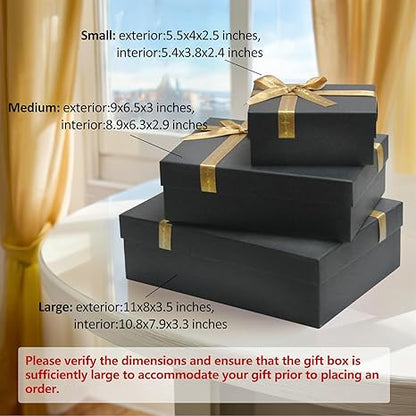 Airuisike Black Gift Boxes with Gold Ribbons & Bows - (2 Sizes) Sturdy Gift Boxes with Lids for Presents - Elegant Gift Wrapping Boxes for Gift Wrapping