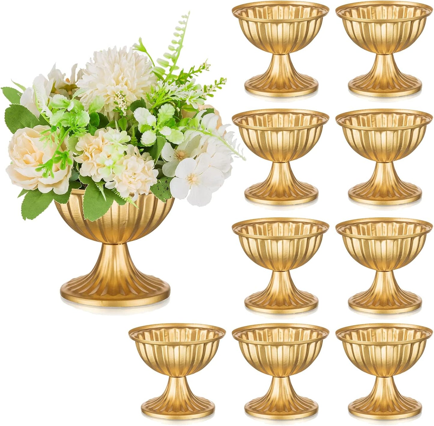 Sziqiqi Gold Flower Arrangement Pots for Centerpiece Table Decorations Metal Vase Urn Planter Decor for Home Wedding Party Christmas (3.7IN-10PCS, Gold)