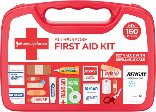 All-Purpose Portable Compact First Aid Kit for Minor Cuts, Scrapes, Sprains & Burns, Home, Car, Travel, Camping & Outdoor Emergency Kit, FSA/HSA Eligible, 160 Pieces
