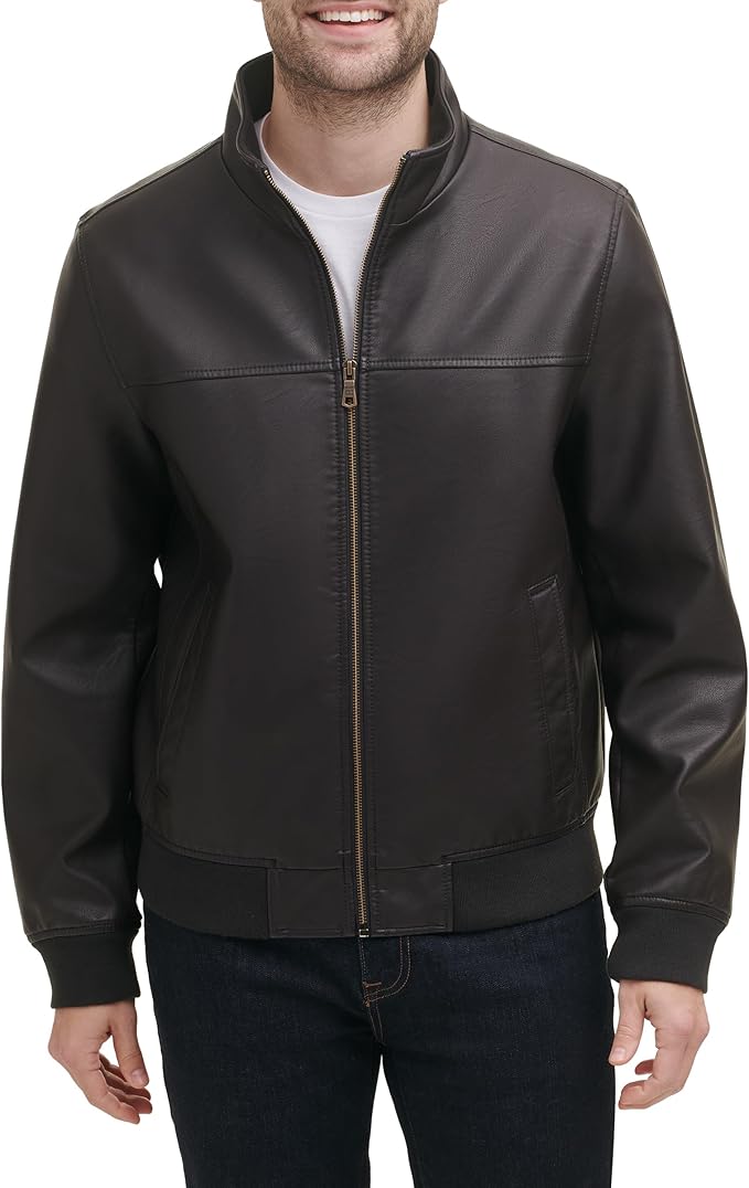 Men's Faux Leather Bomber Jacket didn't find size on picture
