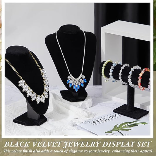 6 Pcs Jewelry Display Set Necklace Display Stand T Bar Bracelet Holder Jewelry Bust for Home Store Trade Show(Black)