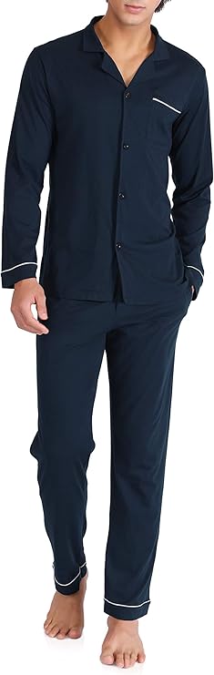 DAVID ARCHY Mens Pajamas Set Soft Cotton Notched Collar Pajamas for Men Long Sleeve Mens Sleepwear with Pockets & Front Fly  Size XL