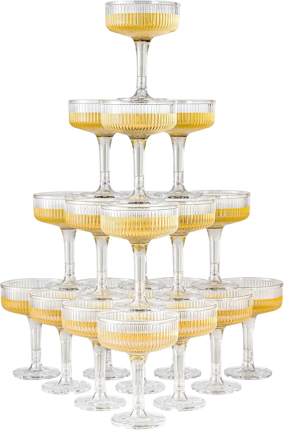 20 Pack Plastic Champagne Tower, 7oz Champagne Coupe Unbreakable Plastic Cocktail Glasses Acrylic Martini Glasses for Wedding Birthday Party Bar, Clear