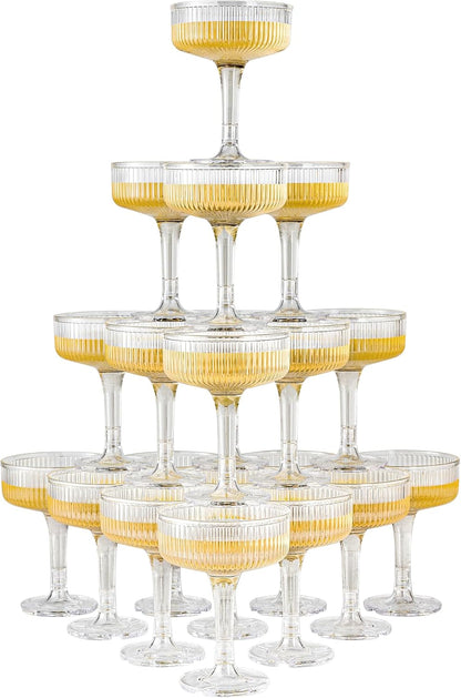 20 Pack Plastic Champagne Tower, 7oz Champagne Coupe Unbreakable Plastic Cocktail Glasses Acrylic Martini Glasses for Wedding Birthday Party Bar, Clear