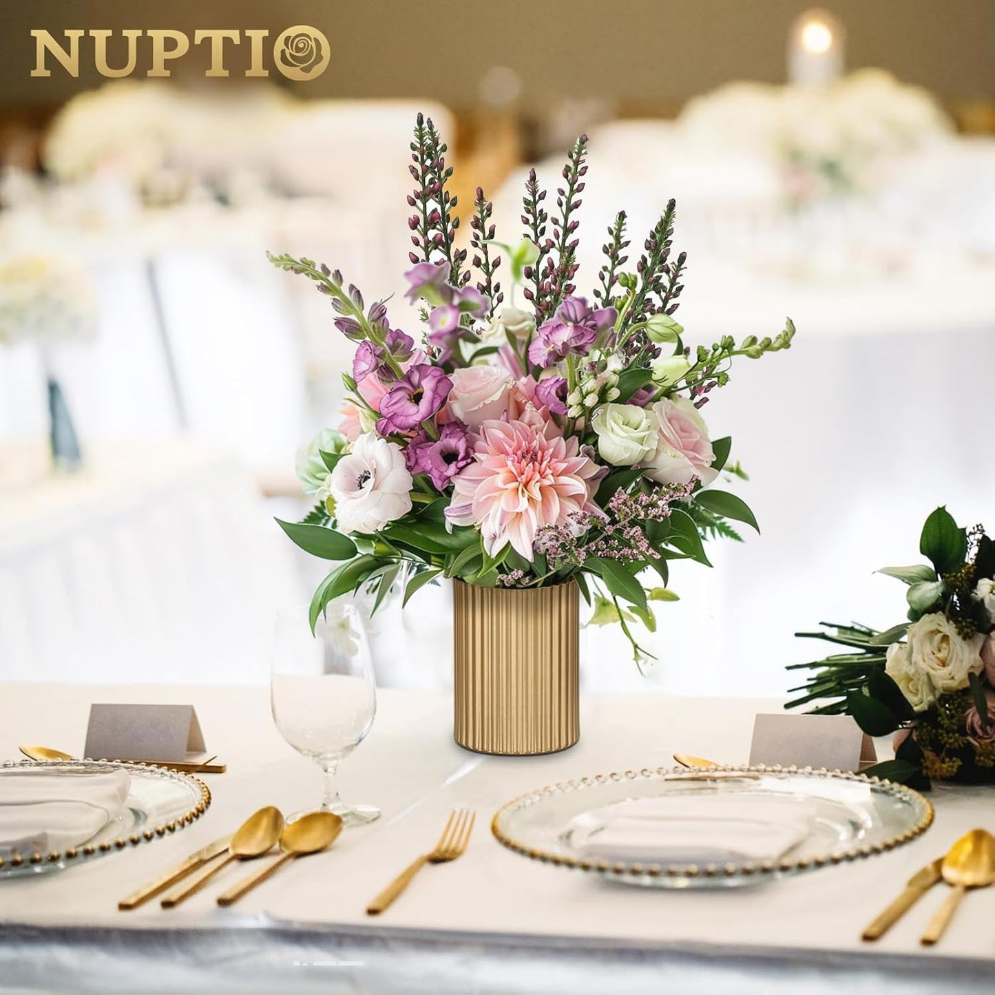 NUPTIO Gold Flower Vases for Centerpieces: 2 Pcs 5.1 inch Metal Flower Vase Flowers Stand Wedding Centerpieces for Tables Centerpiece Table Decorations