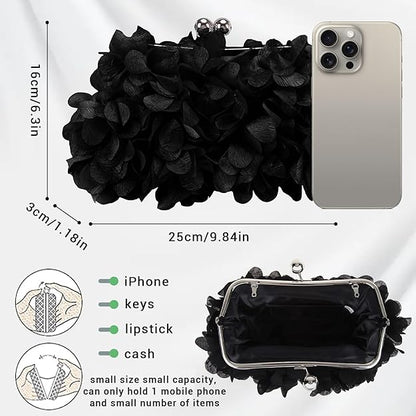 Women Elegant Evening Purse, Small Floral Clutch Bag with Detachable Chain for Wedding, Party, Prom