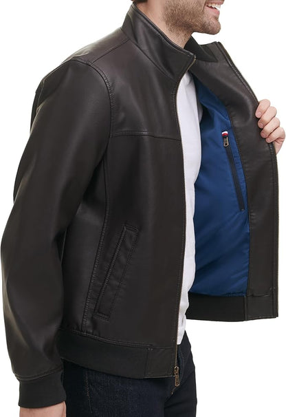 Men's Faux Leather Bomber Jacket didn't find size on picture