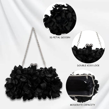 Women Elegant Evening Purse, Small Floral Clutch Bag with Detachable Chain for Wedding, Party, Prom
