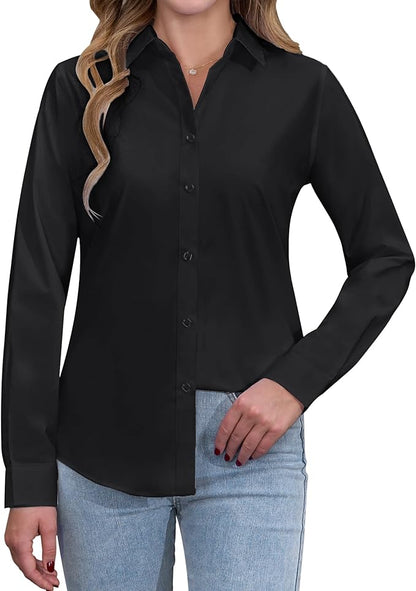 siliteelon Button Down Shirts Dress Shirts for Women Long Sleeve Womens Work Shirts Regular Fit Cotton Dress Shirts size M