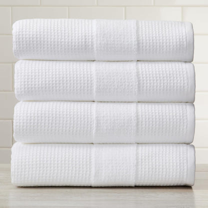 Aire & Raine 100% Cotton Waffle Bath Towel Set - 4 Pack | Lightweight Reversible Waffle Towels for Bathroom | 4 Pack - White