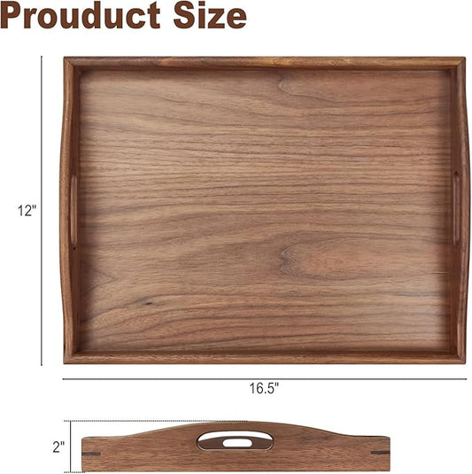 16.5 x 12 Inches Wood Ottoman Tray with Handles, Modern Coffee Table Tray,Square Large Serving Platters for Home Decor,Ottoman,Bed,Kitchen,Bathroom, Breakfast,Bar