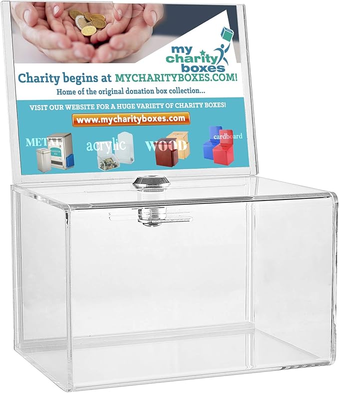 Acrylic Donation Collection Ballot Box Ticket & Drawing Voting or Comment Box Office and Fundraising Suggestion Box 6.25 x 4.25 Display Sign Holder 4.25 x 6.25 inch with Lock and Keys