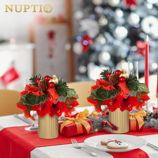 NUPTIO Gold Flower Vases for Centerpieces: 2 Pcs 5.1 inch Metal Flower Vase Flowers Stand Wedding Centerpieces for Tables Centerpiece Table Decorations