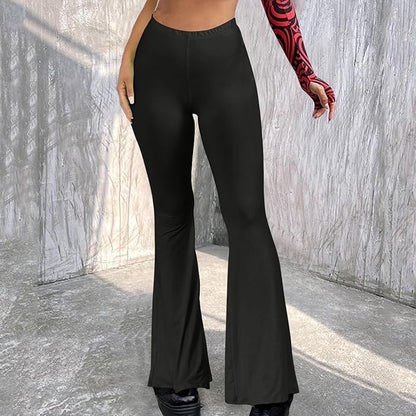 Women's Solid High Waist Mermaid Pants Casual Stretchy Disco Bell Bottom Wide Leg Leggings Yoga TrousersSize Unavailable