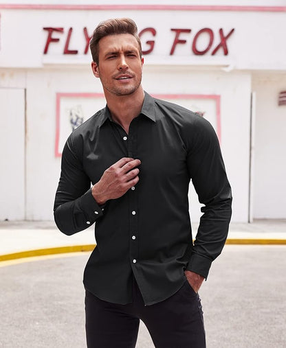 COOFANDY Mens Casual Button Down Shirts Long Sleeve Untucked Shirts for Men Stretch Dress Shirt size L