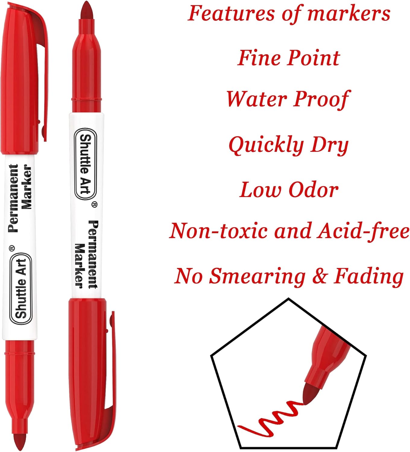 Shuttle Art Permanent Markers, 30 Pack Red Permanent Marker set,Fine Point, Works on Plastic,Wood,Stone,Metal and Glass for Doodling, Marking…