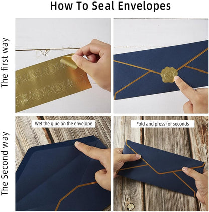50 Pack #10 Business Envelopes with Gold Border, Self Seal Standard Envelopes with Gold Stickers for Office, Checks, Letter Mailing, Invoices, 4 1/8 x 9 1/2 Inches (Navy Blue)