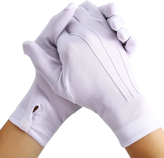 Shappy 2 Pairs White Cotton Glove Men Parade Formal Tuxedo Uniform Glove for Cosplay Party Jewelry Inspection (nylon 10 Inch)