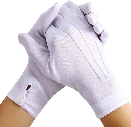 Shappy 2 Pairs White Cotton Glove Men Parade Formal Tuxedo Uniform Glove for Cosplay Party Jewelry Inspection (nylon 10 Inch)