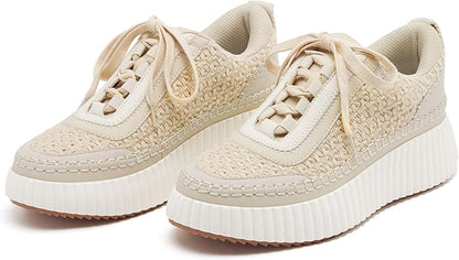 Women Lace Up Platform Woven Sneakers Comfortable Casual Fashion Sneaker Low Top Chunky Walking Shoes size 9