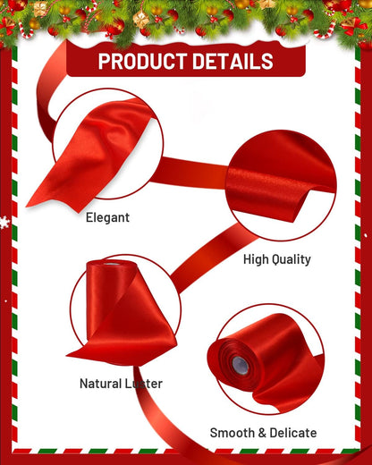 FAKILO Red Satin Ribbon 4 Inch x 22 yd Wide for Grand Opening Business Cuttings Ceremony Bow Christmas Festival Decor