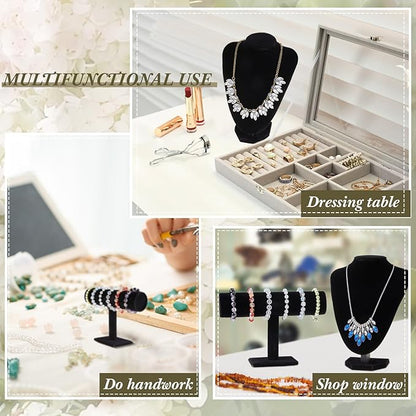 6 Pcs Jewelry Display Set Necklace Display Stand T Bar Bracelet Holder Jewelry Bust for Home Store Trade Show(Black)